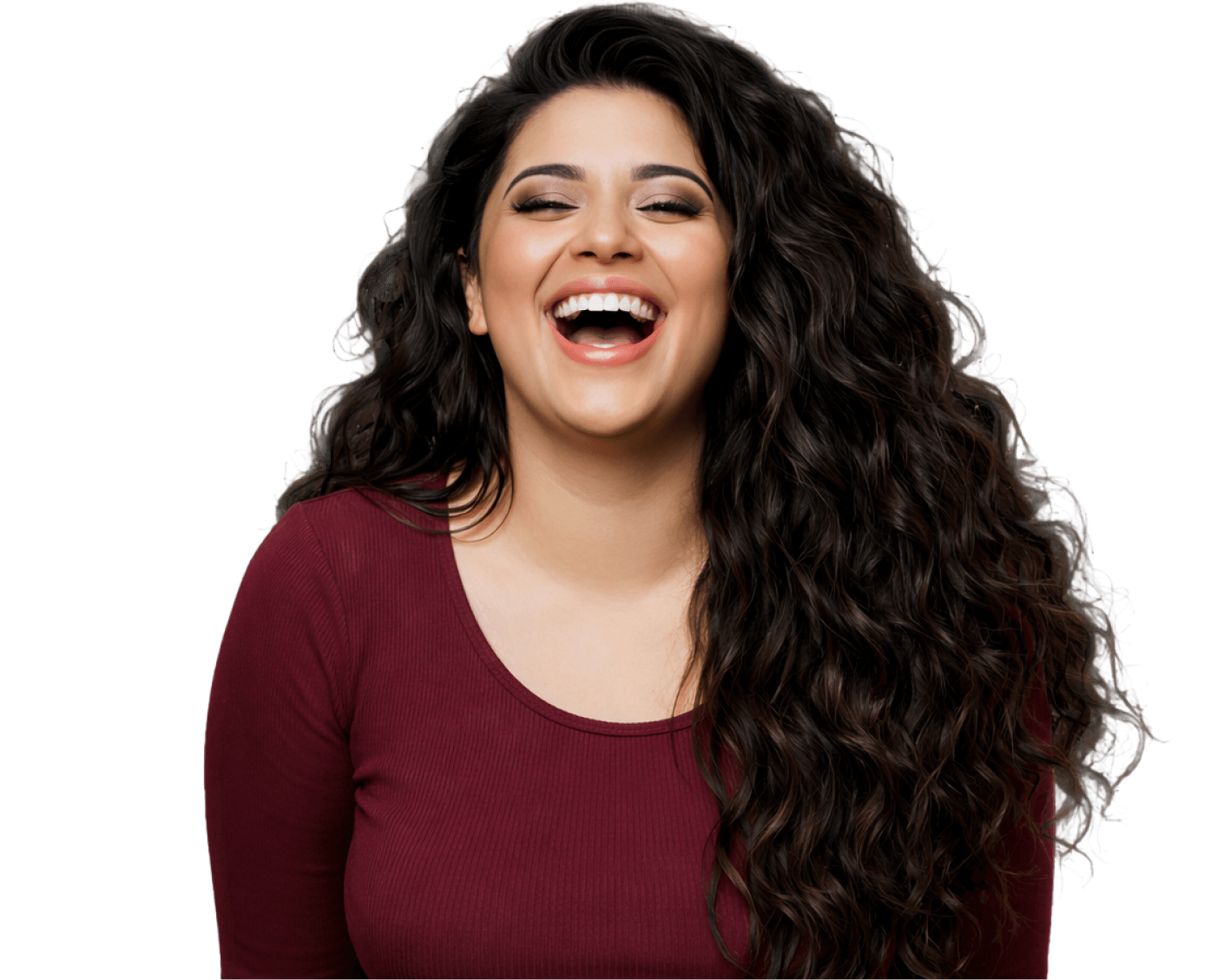 A woman laughing after a successful weight-loss journey